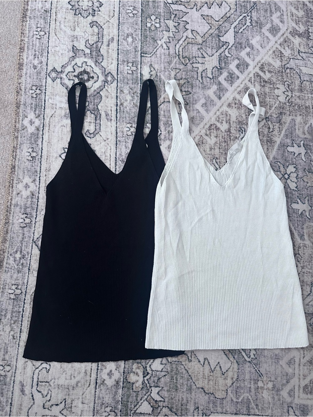 Double Zero Black and White Ribbed V-Neck Camisole Set